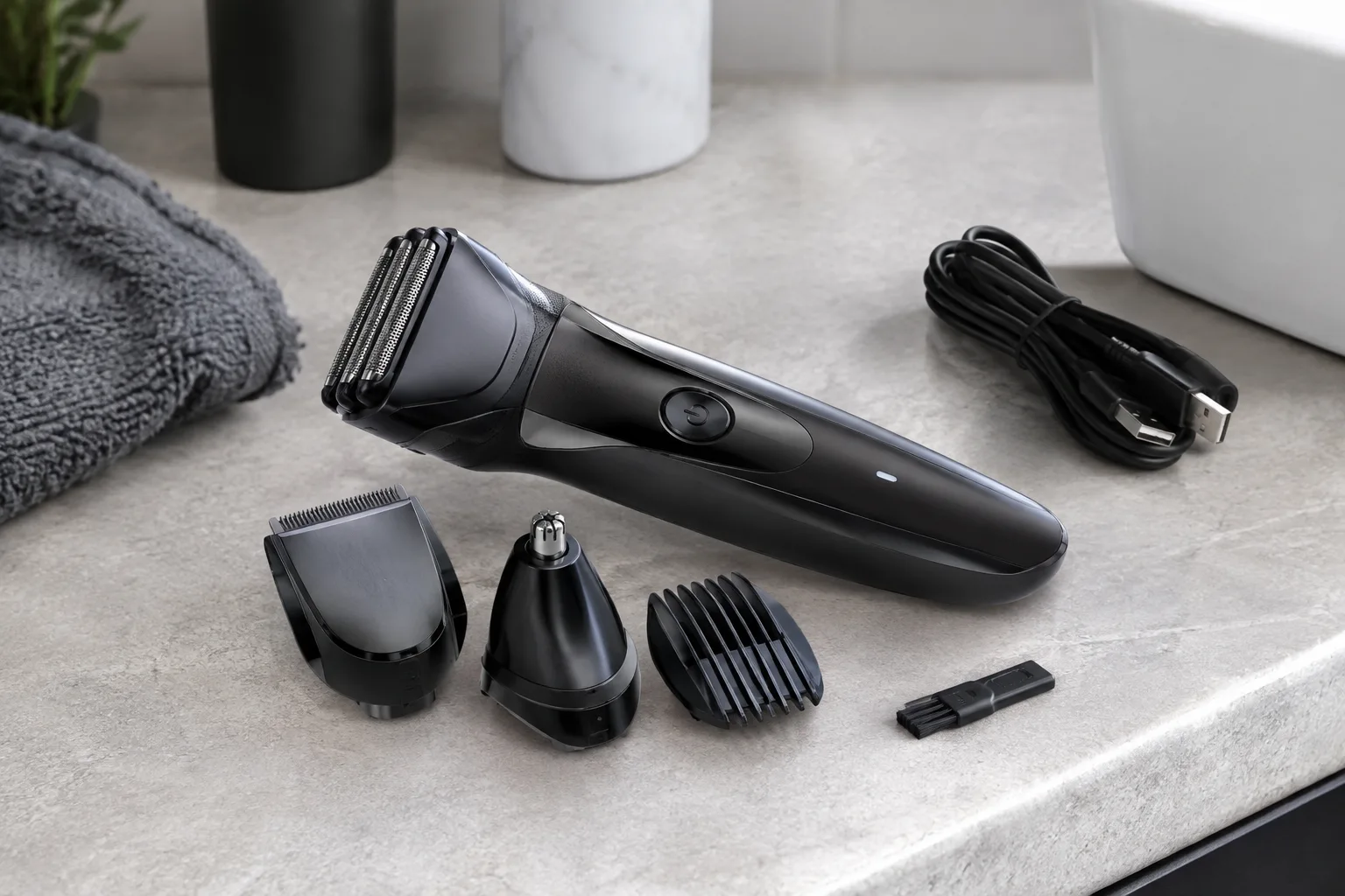 Multifunktionale Reiserasierer mit Trimmer und Stylingfunktion
